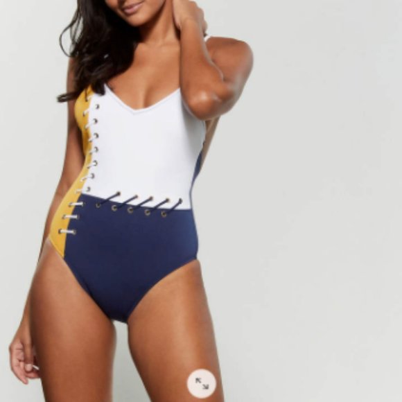 Derek Lam 10 Crosby Laced Color Block One-Piece Sw - Picture 1 of 10